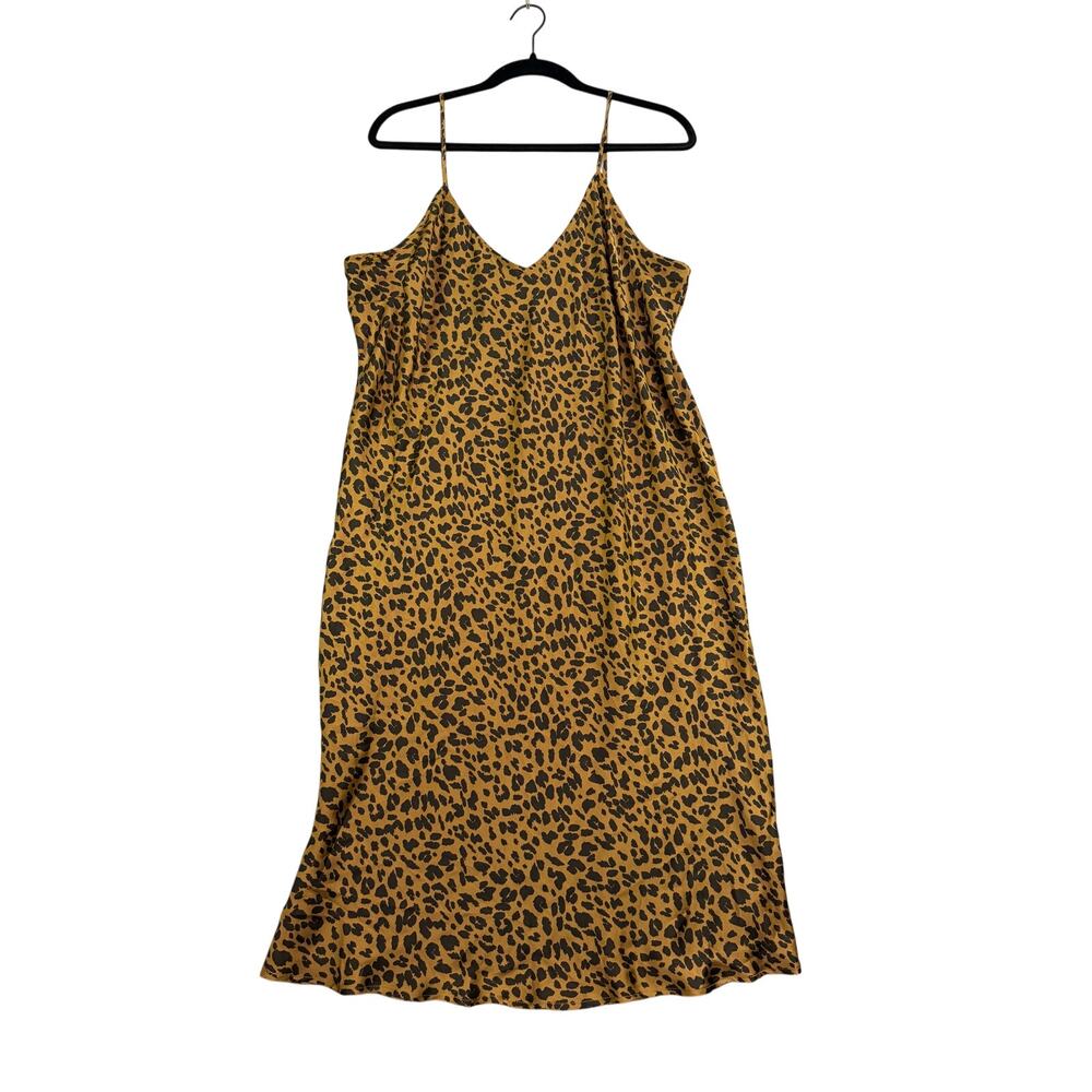 A New Day Women's Tan Leopard Print Satin Slip Dress - Size XL - NWT